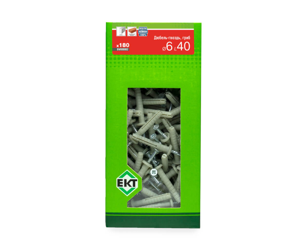 Дюбель-гвоздь GL, 6x40 гриб, нейлон, ЕКТ (кор. с окном/180шт)